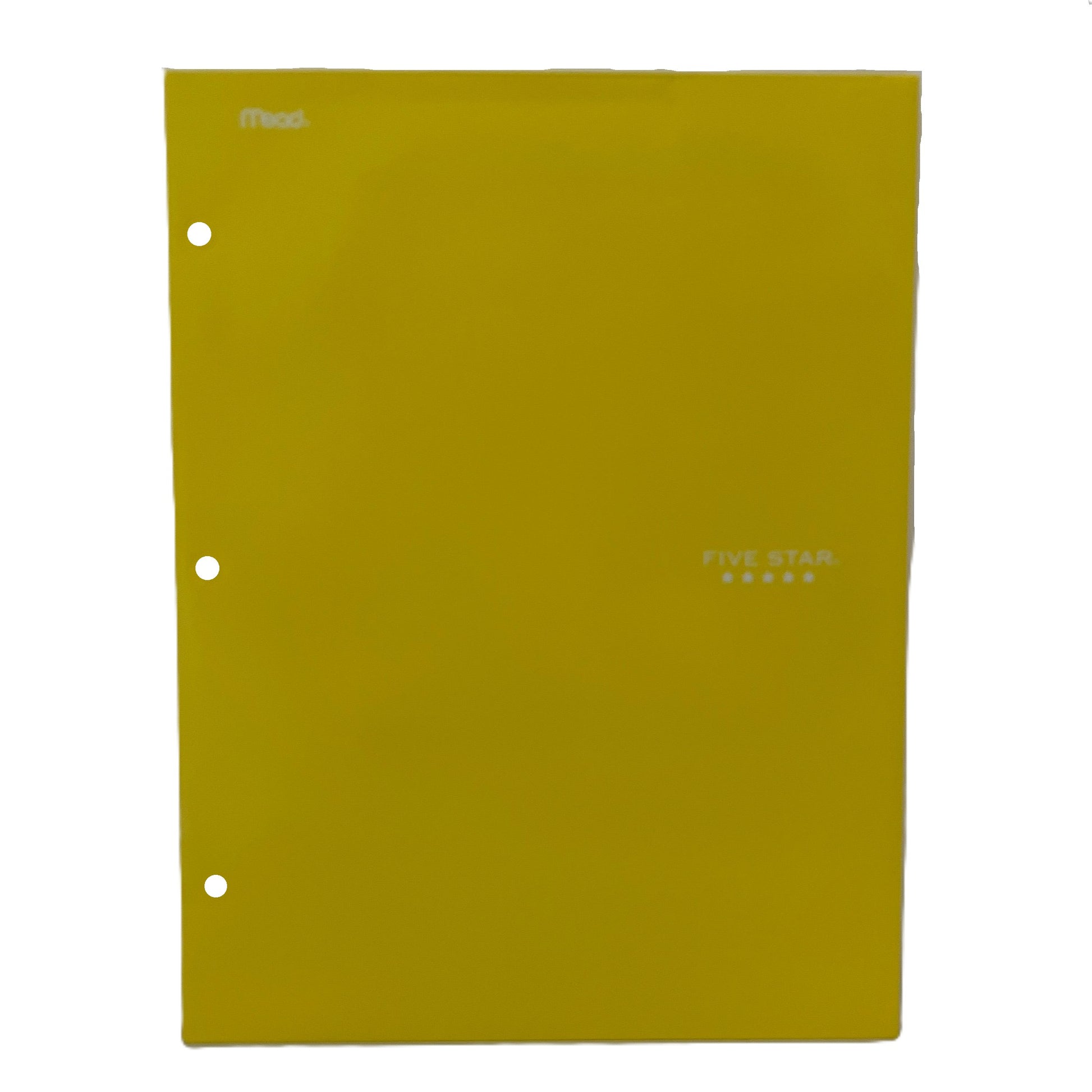 Yellow three-ring binder with 'Five Star' branding on a white background