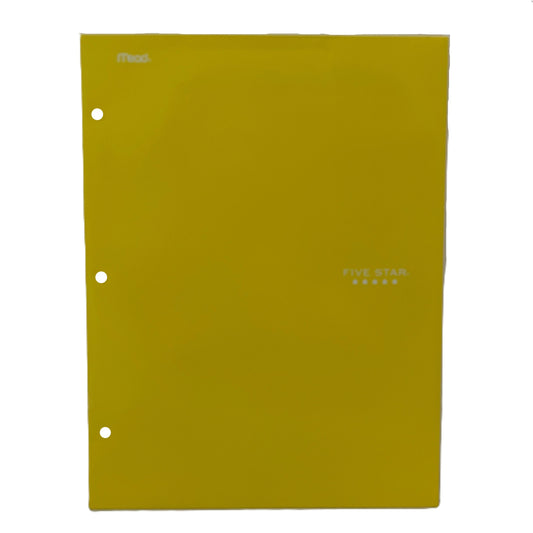 Yellow three-ring binder with 'Five Star' branding on a white background