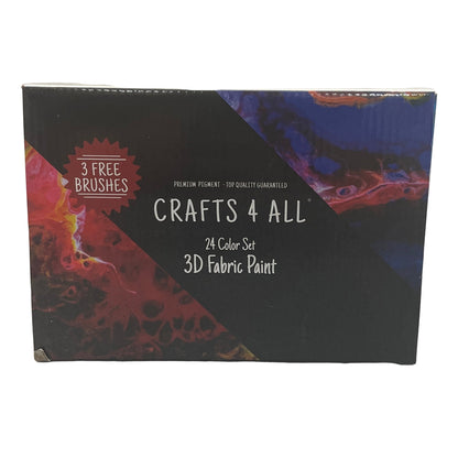 Box of Crafts 4 All 3D Fabric Paint set with colorful design on a white background