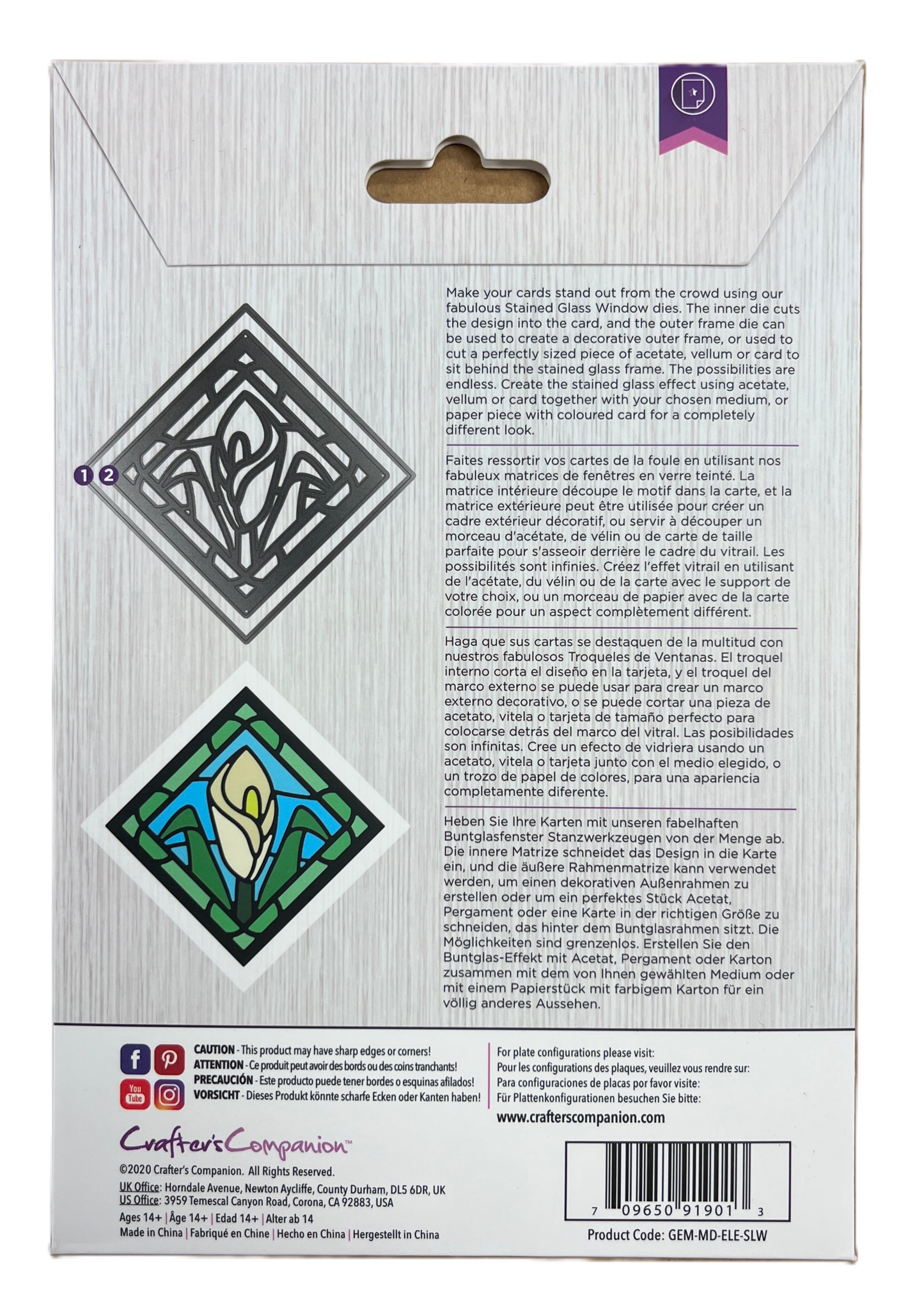 Card packaging with decorative design and text on a white background