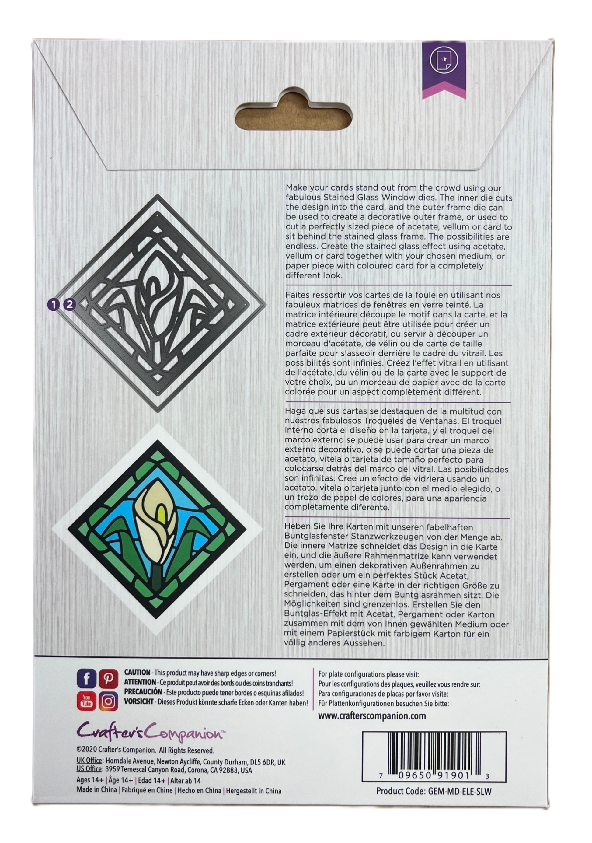 Card packaging with decorative design and text on a white background