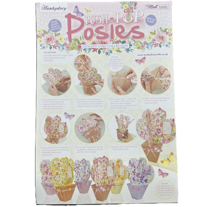 Box of Push-Pop Posies craft kit with step-by-step instructions and images of finished products.