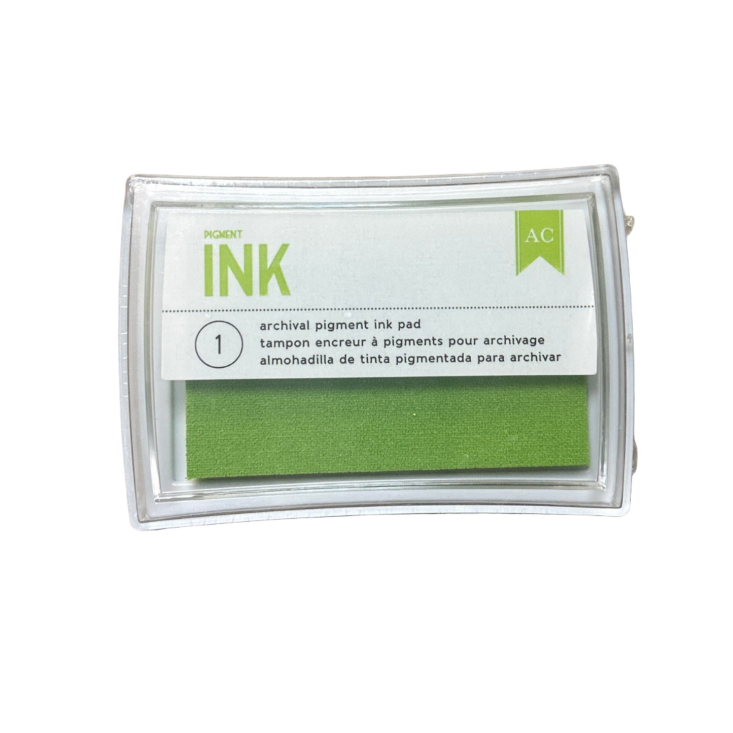 Green ink pad in packaging on a brown background