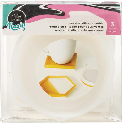 Silicone coaster molds in packaging with a white background