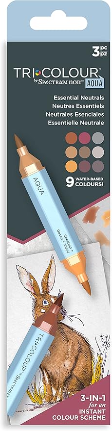 Tri-Colour Spectrafin Aquarelle watercolor pencils with packaging featuring a rabbit illustration.