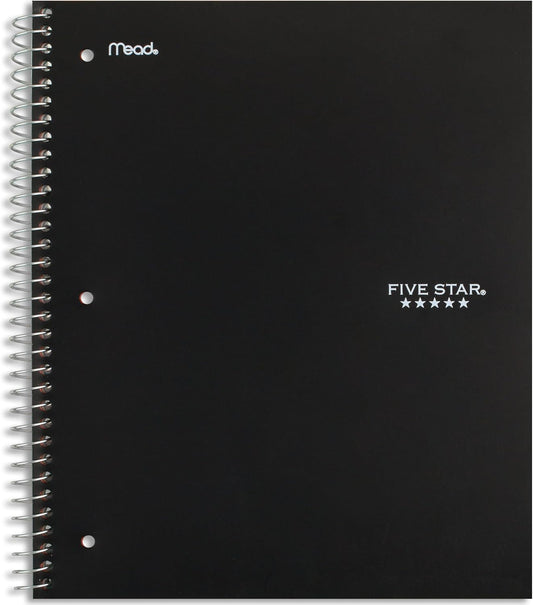 Black notebook with 'Five Star' branding on a white background