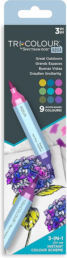 Tri-Colour Spectrum Noir Aqua marker set with packaging featuring flowers and butterflies.