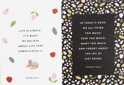 Decorative book cover with floral patterns and inspirational quotes on a white background