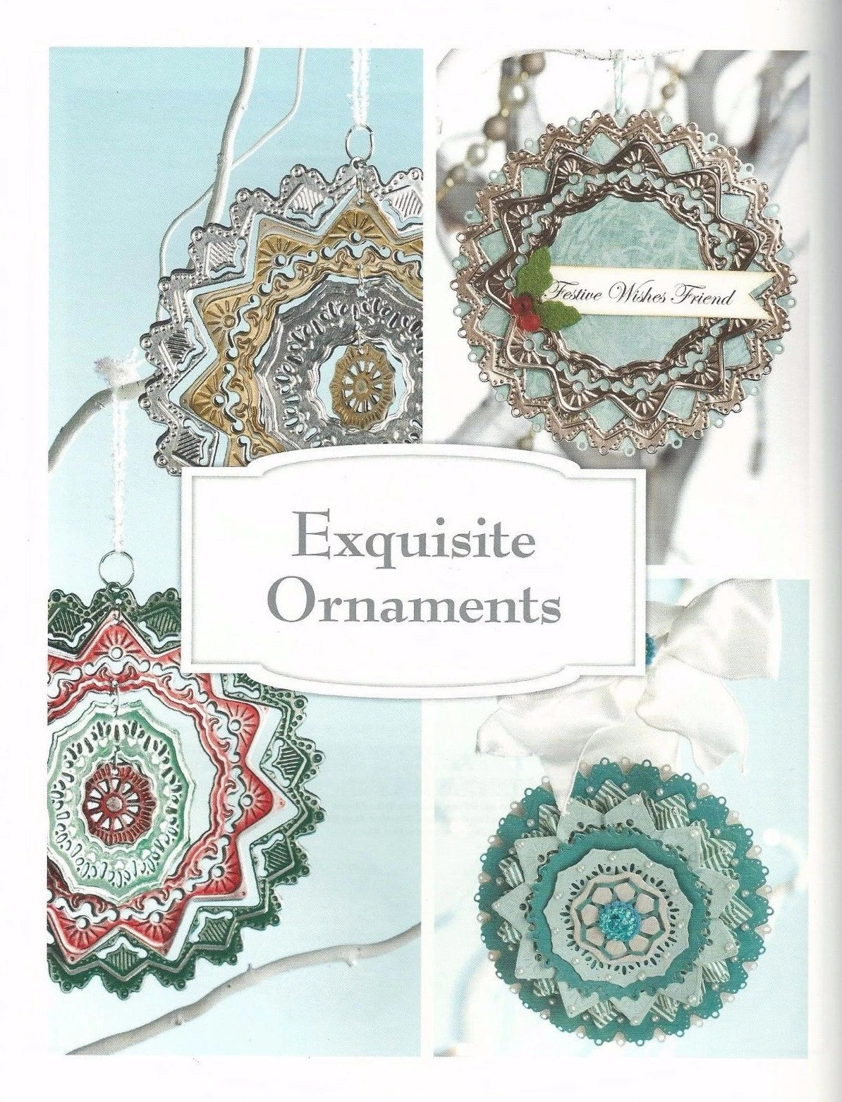 Exquisite ornaments with intricate designs on a light blue background