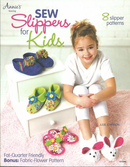 Book cover of 'Sew Slippers for Kids' with a child and colorful slippers.