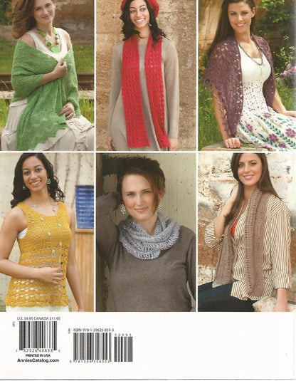 Collage of women wearing various knitted and crocheted garments with a visible barcode at the bottom.