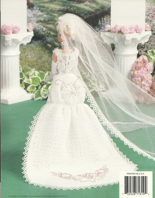 Bridal gown with a long veil on a green background