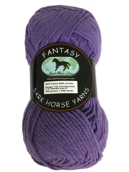 Purple yarn ball with a label on a white background