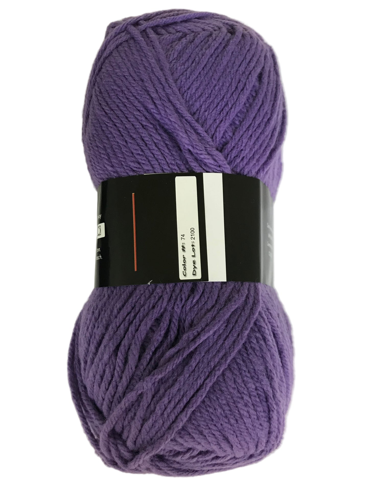 Purple skein of yarn with a label on a white background