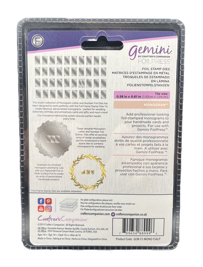 Back of Gemini foil stamping plates packaging with text and branding.