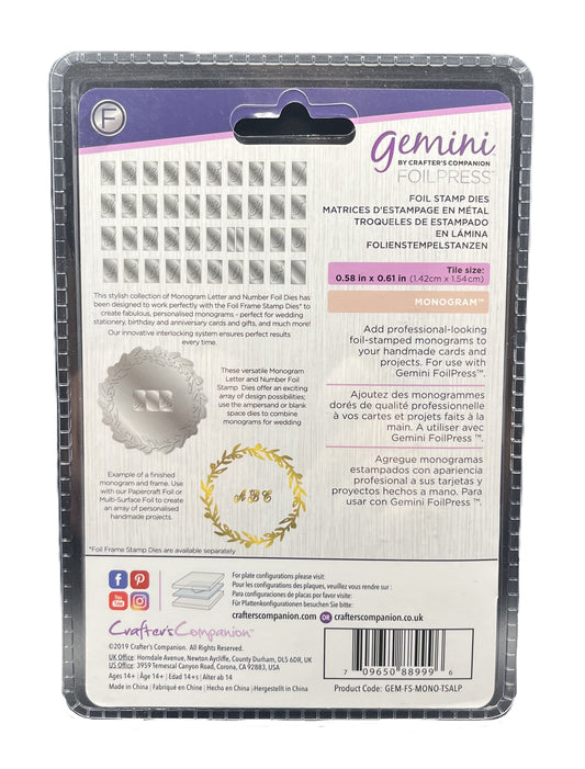 Back of Gemini foil stamping plates packaging with text and branding.
