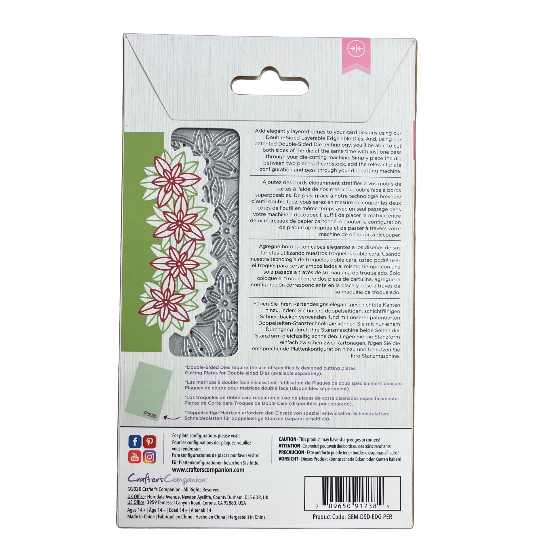 Product packaging with floral design and text on a white background