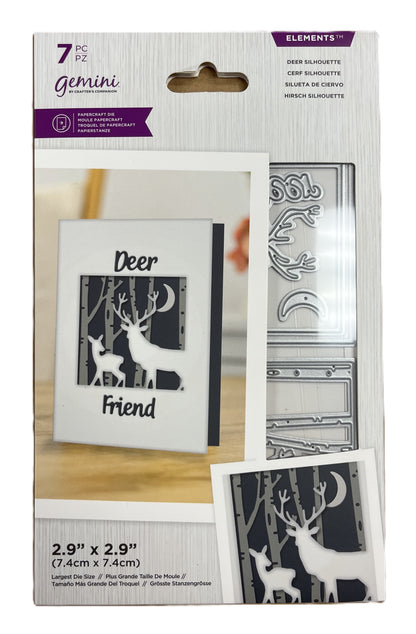 Packaging of Gemini Elements stamp set with deer silhouette design