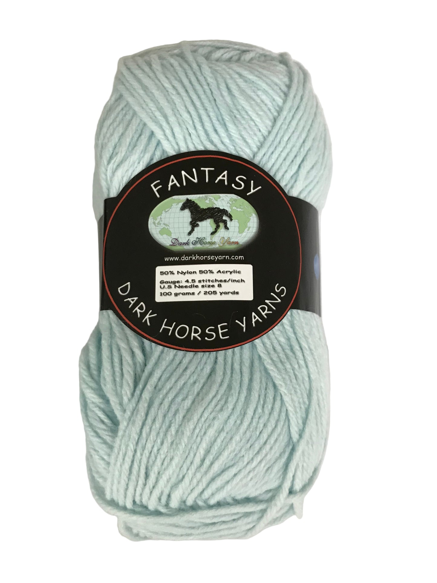 Ball of yarn with 'Fantasy' label by Dark Horse Yarns on a white background