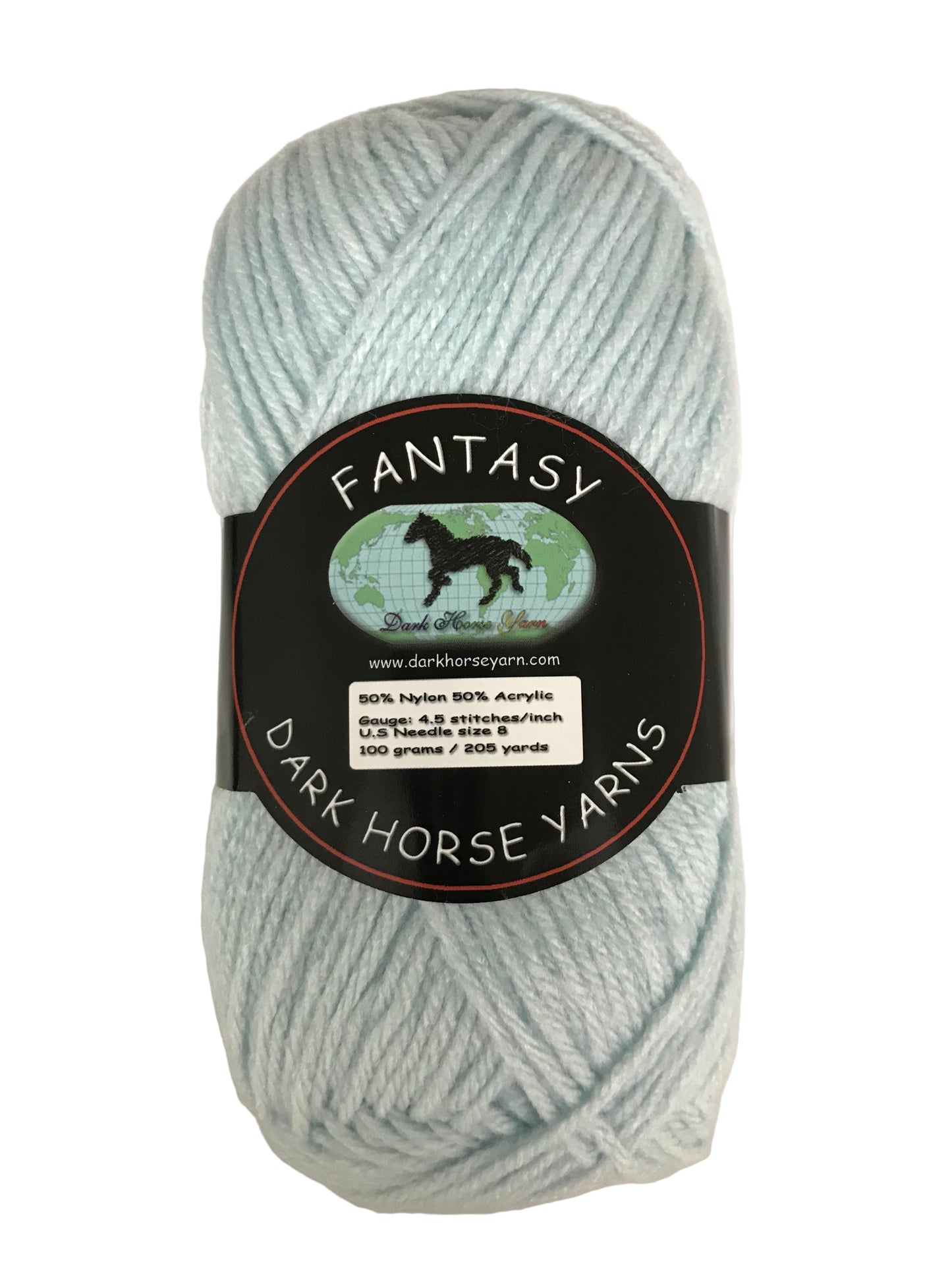 Ball of yarn with 'Fantasy' label by Dark Horse Yarns on a white background