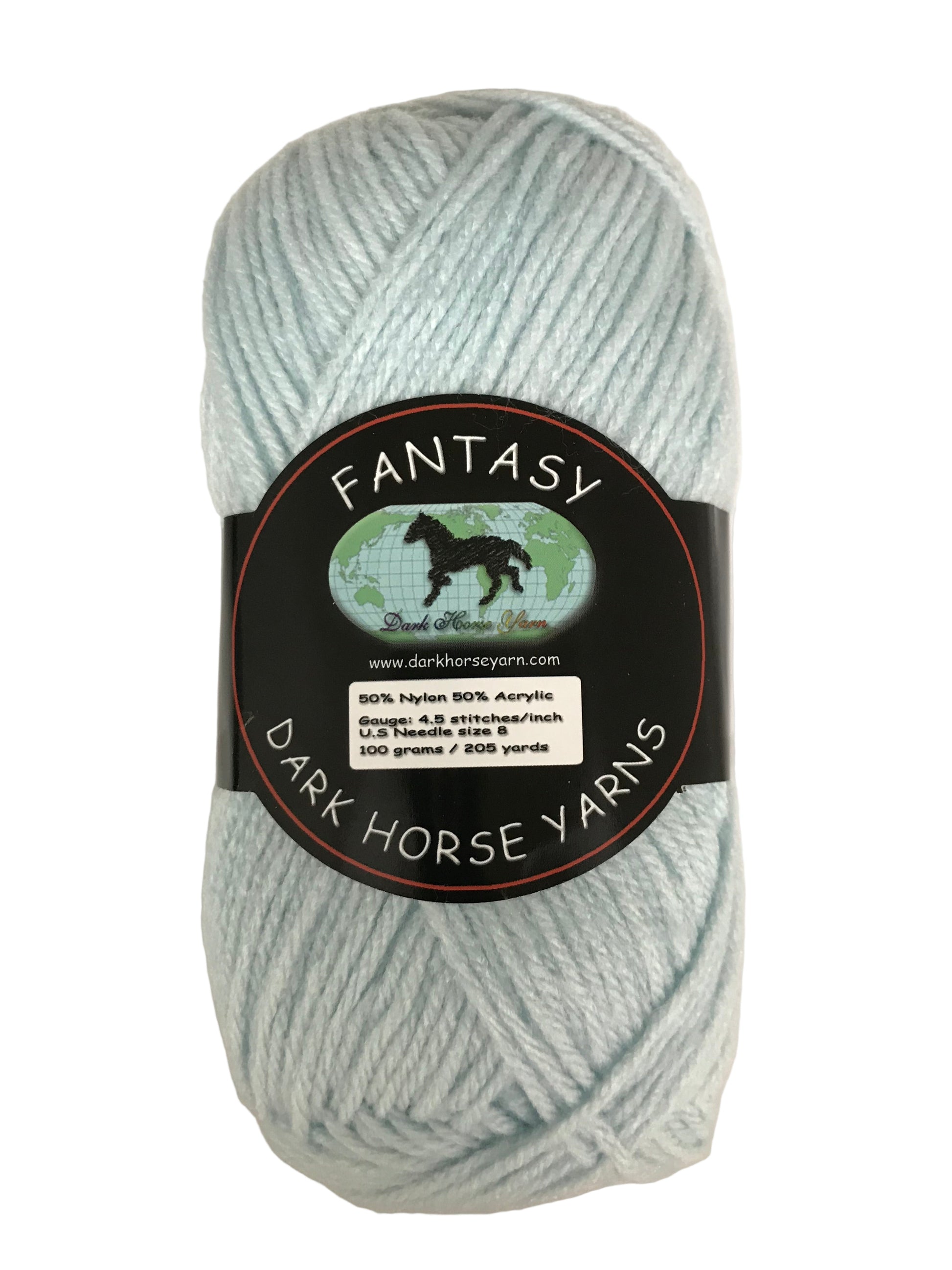 Ball of yarn with 'Fantasy' label by Dark Horse Yarns on a white background