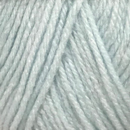 Light blue skein of yarn with a label on a white background
