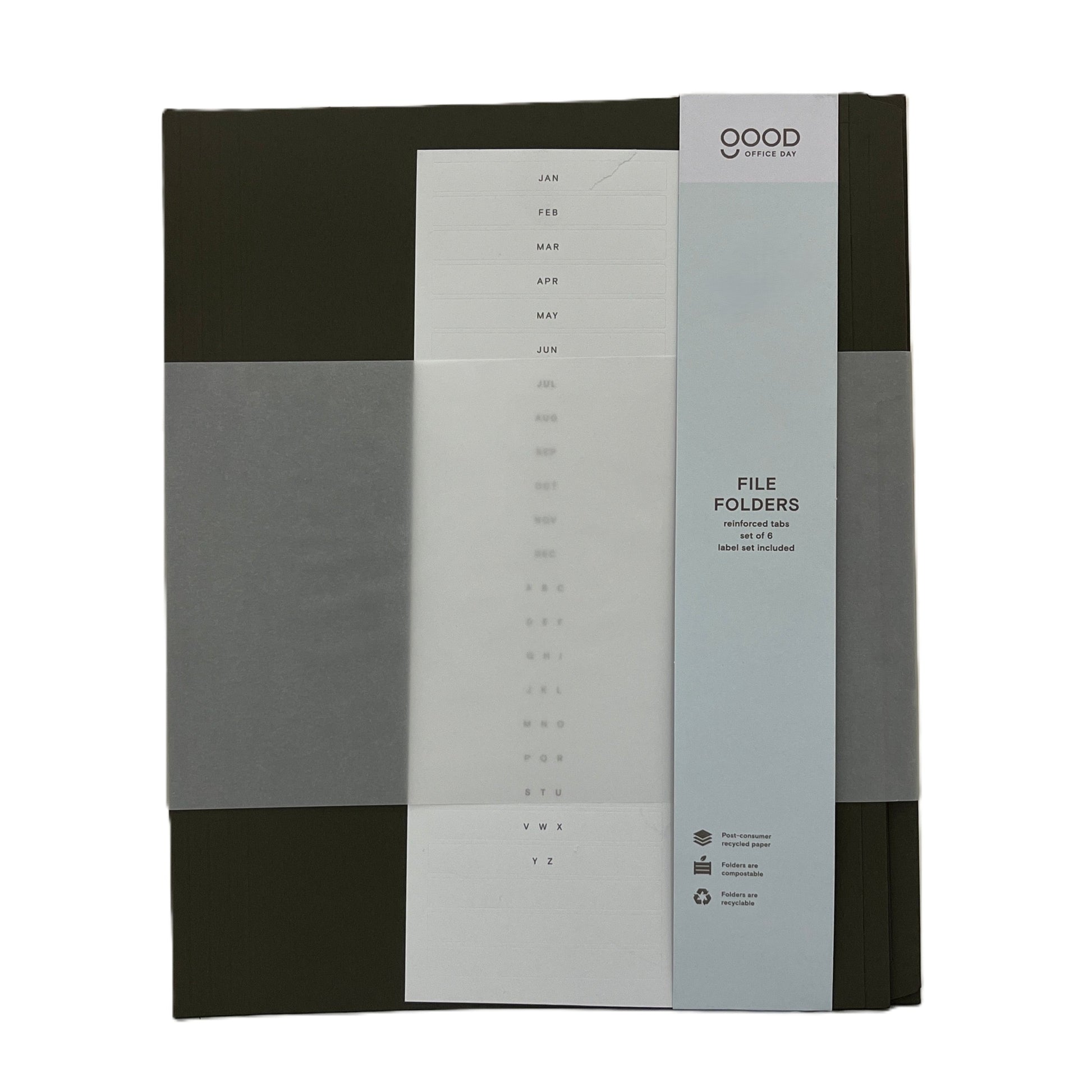 Set of file folders with black, gray, and white design on a white background