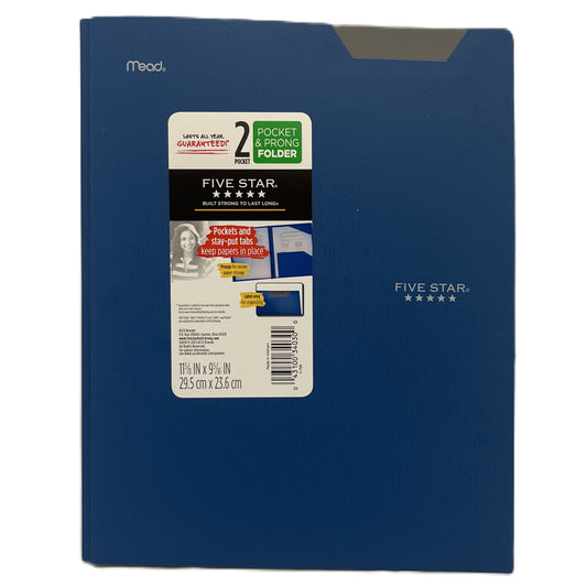 Blue Five Star folder with label on a white background