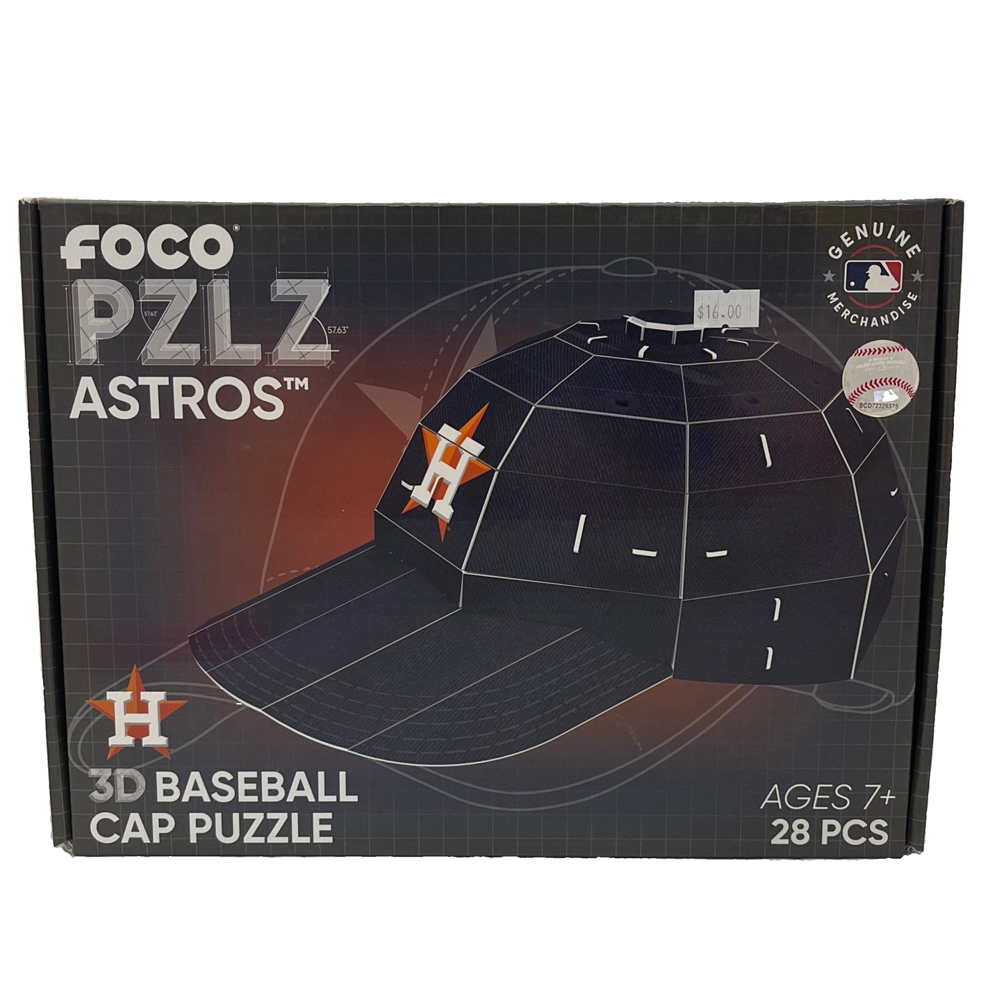 FOCO PZLZ Astros 3D baseball cap puzzle packaging on a white background