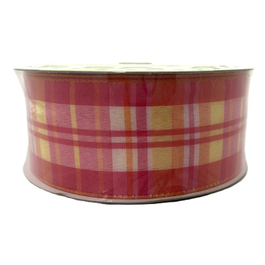 Plaid Pinks Yellow - 2.5” x 50 yds - Wire Edged Premium Ribbon