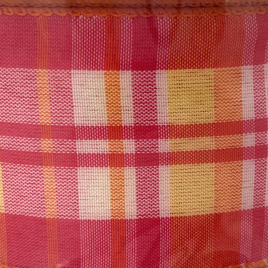Plaid Pinks Yellow - 2.5” x 50 yds - Wire Edged Premium Ribbon