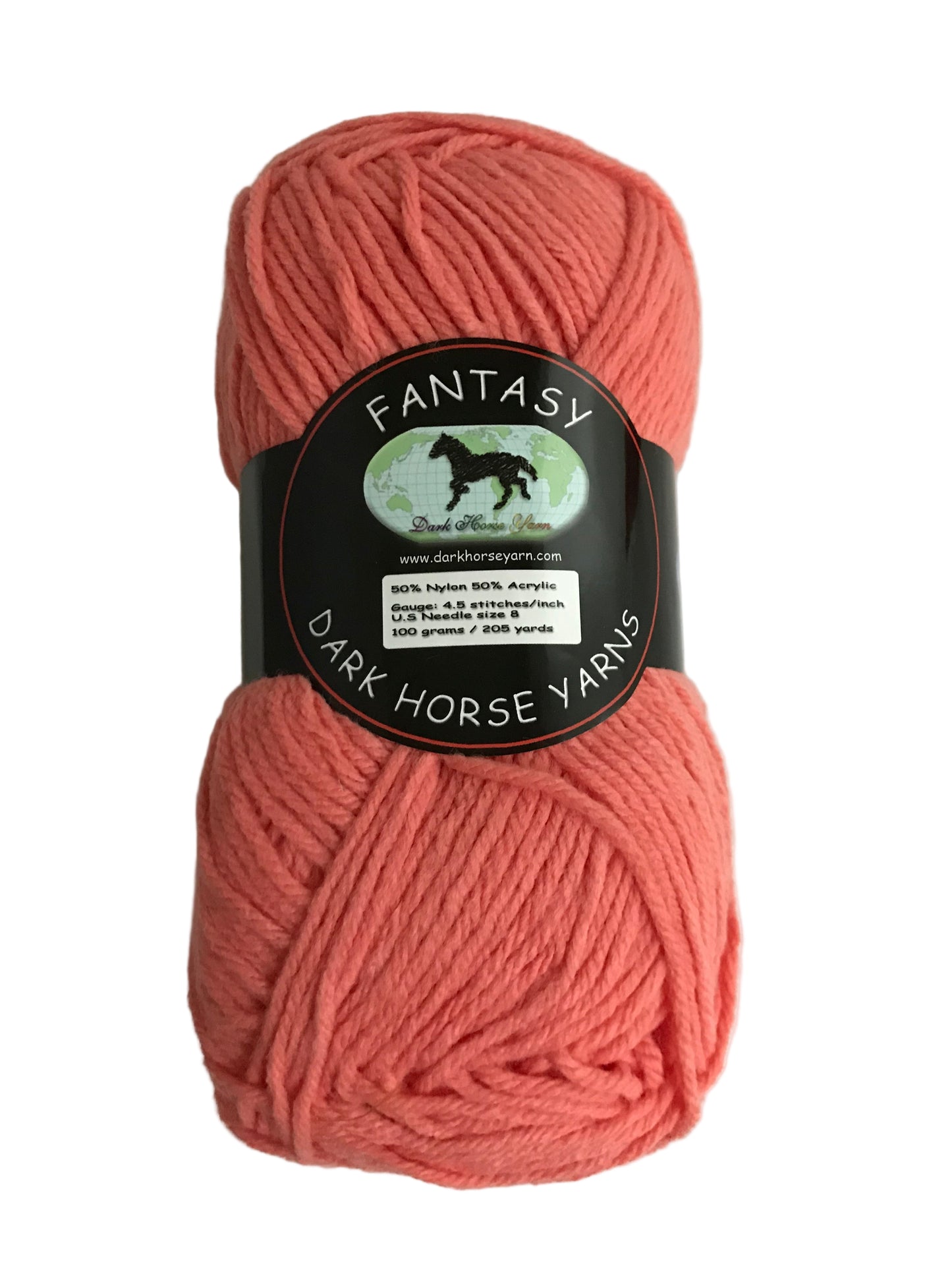 Ball of pink yarn with a label on a white background