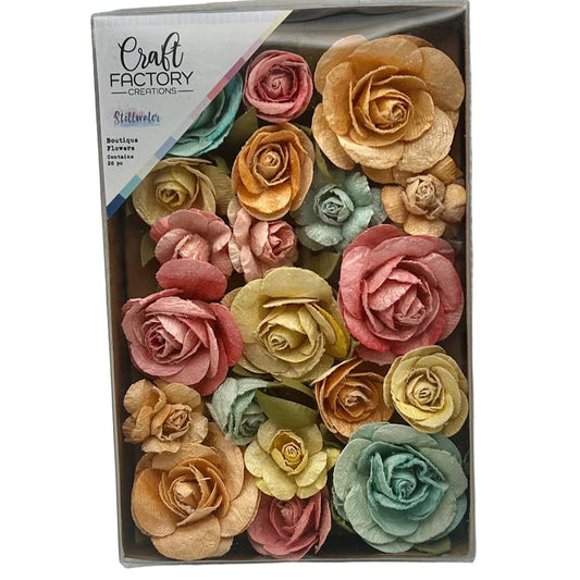 Box of Craft Factory Boutique Flowers with colorful flowers on a white background