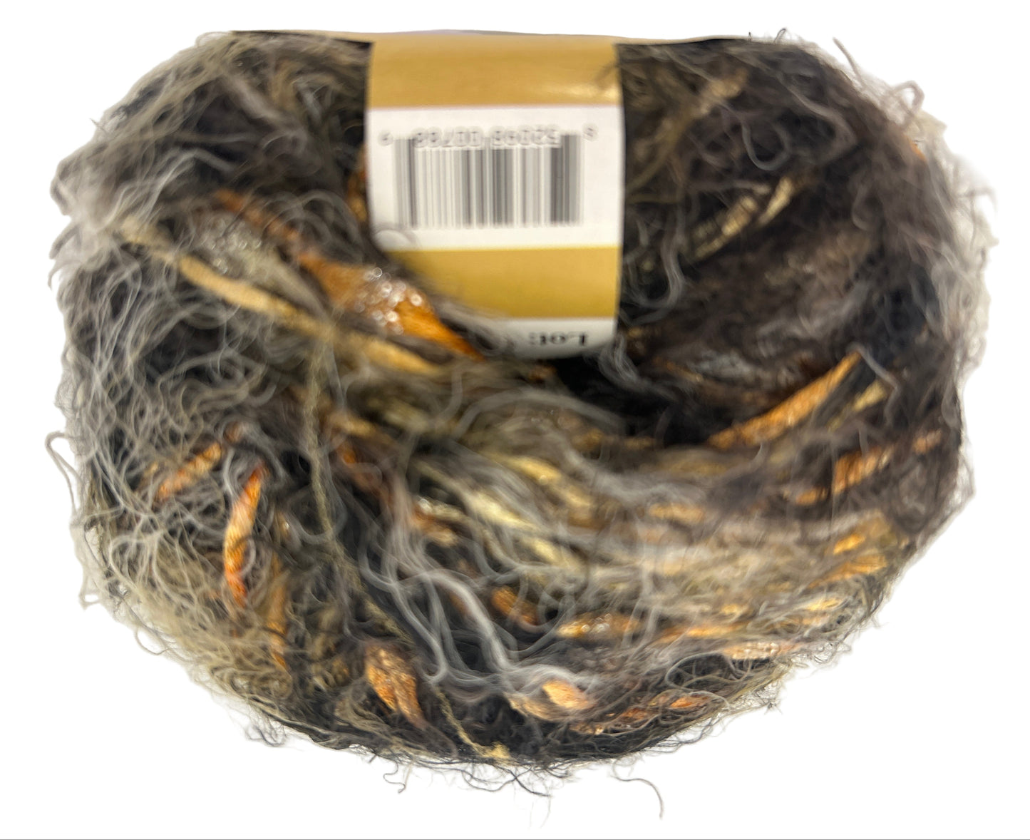 Ball of yarn with a label on a white background