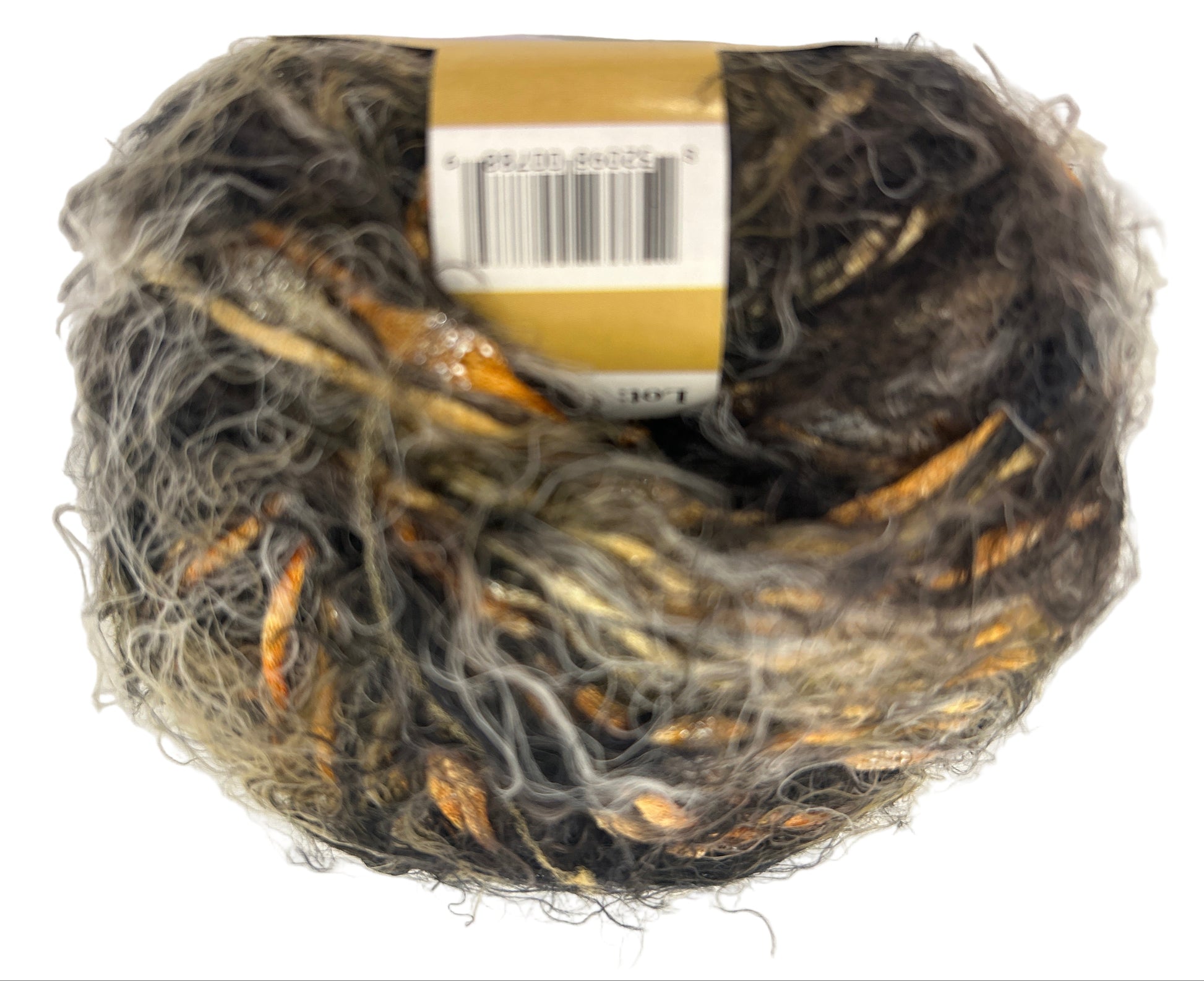 Ball of yarn with a label on a white background