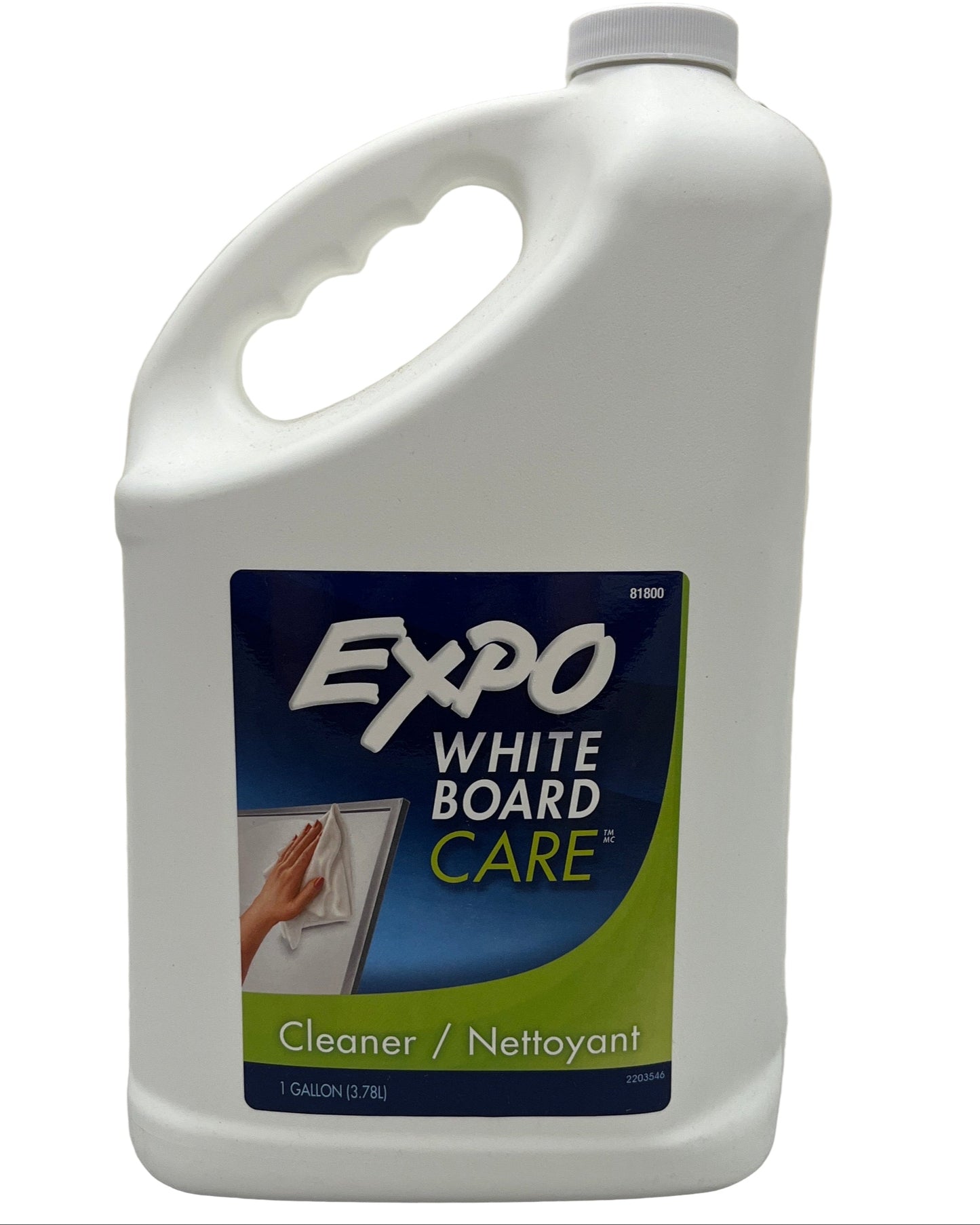 Gallon container of Expo White Board Care cleaner on a white background