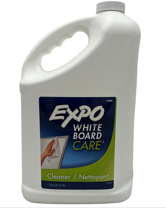 Gallon container of Expo White Board Care cleaner on a white background