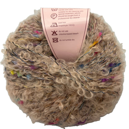 Ball of yarn with a label on a white background