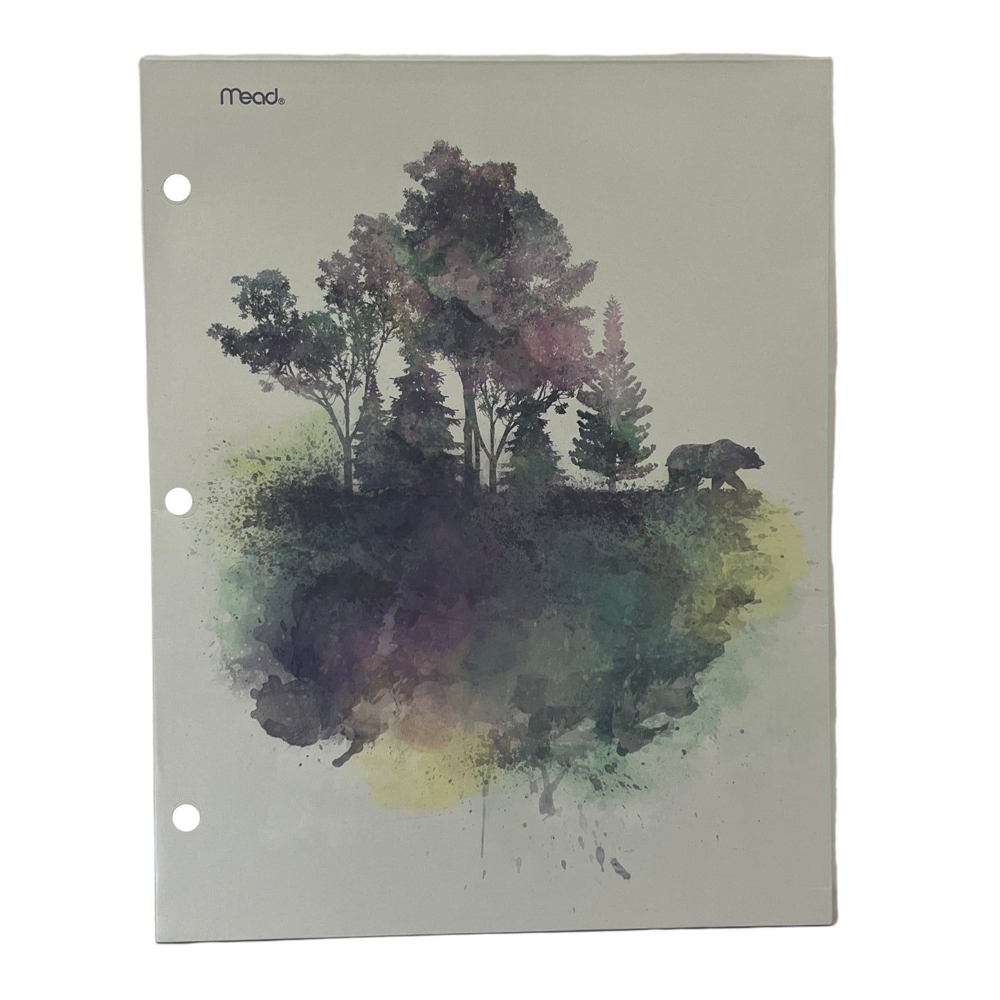 Notebook cover with a bear and forest design on a white background