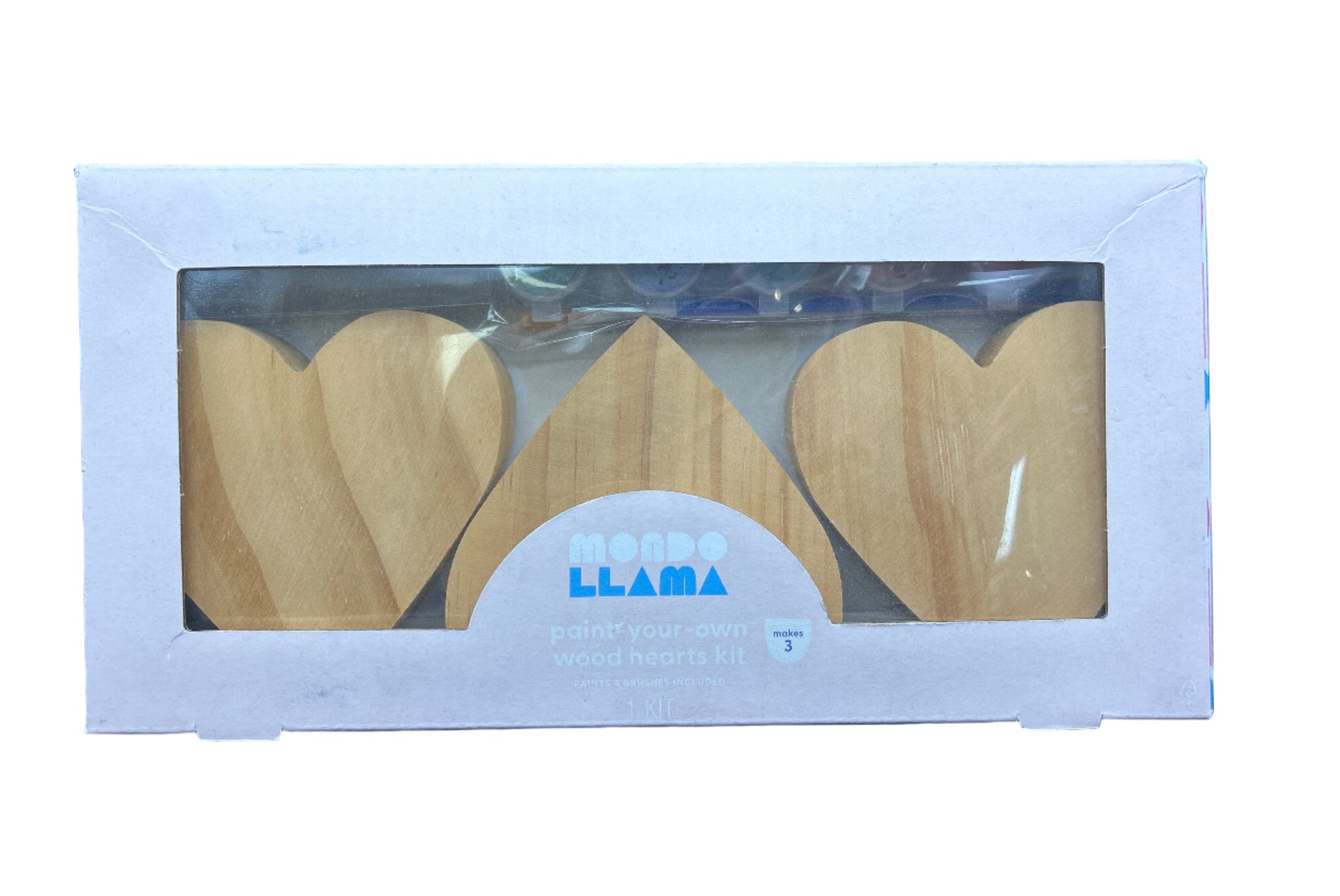 Wooden heart-shaped cutters in a white box with 'Llama' branding on a dark background