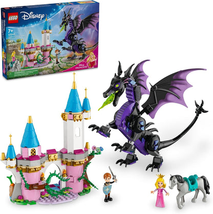 LEGO Disney Princess set with castle, dragon, and characters on a white background