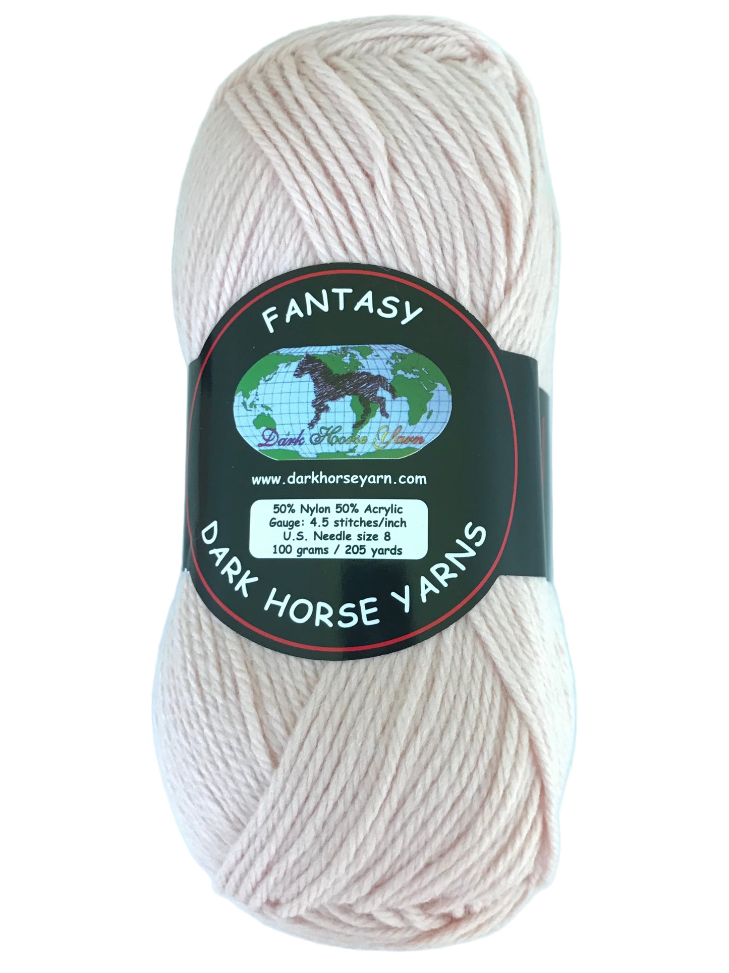 Ball of yarn with Dark Horse Yarns label on a white background