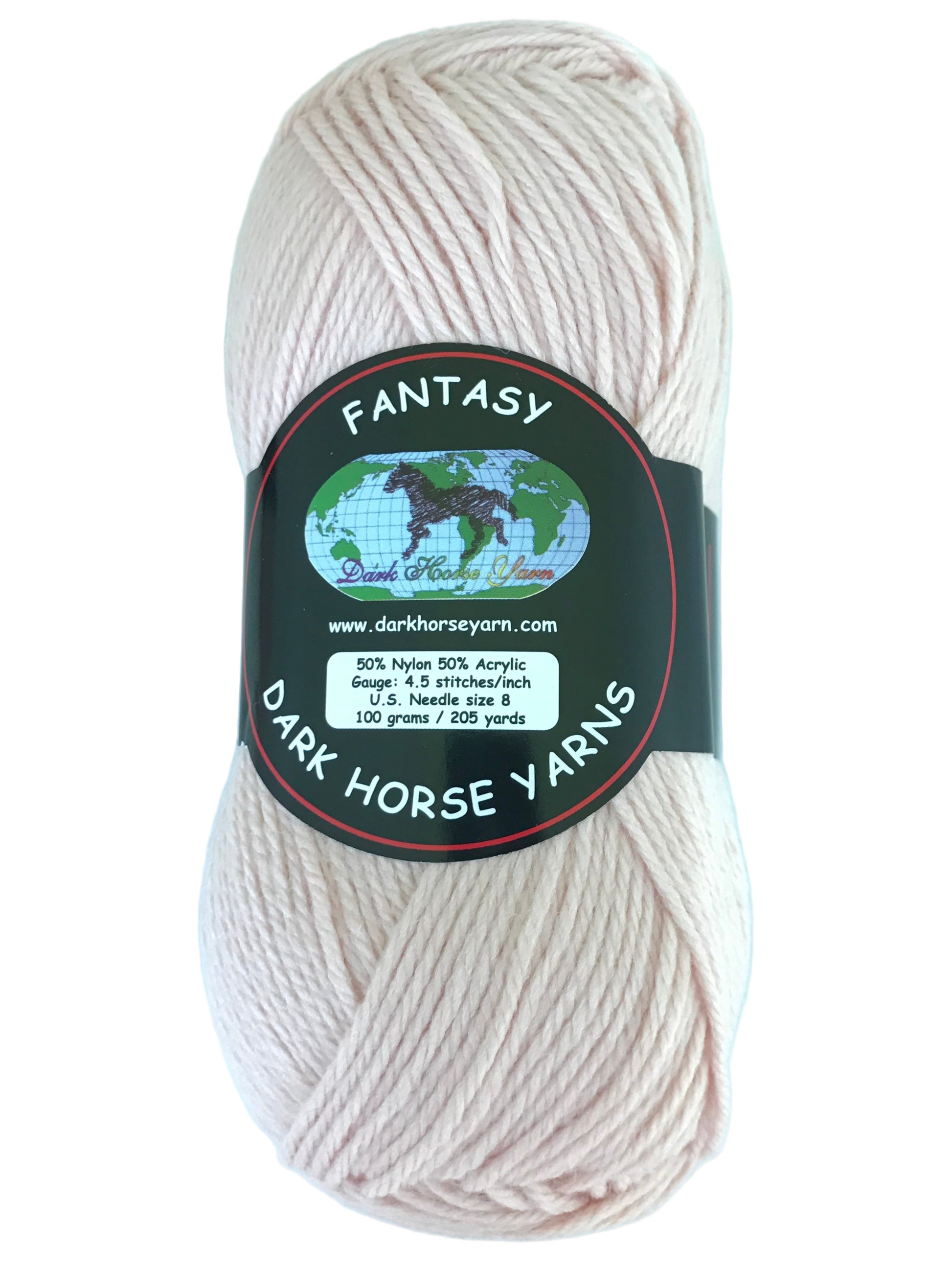 Ball of yarn with Dark Horse Yarns label on a white background