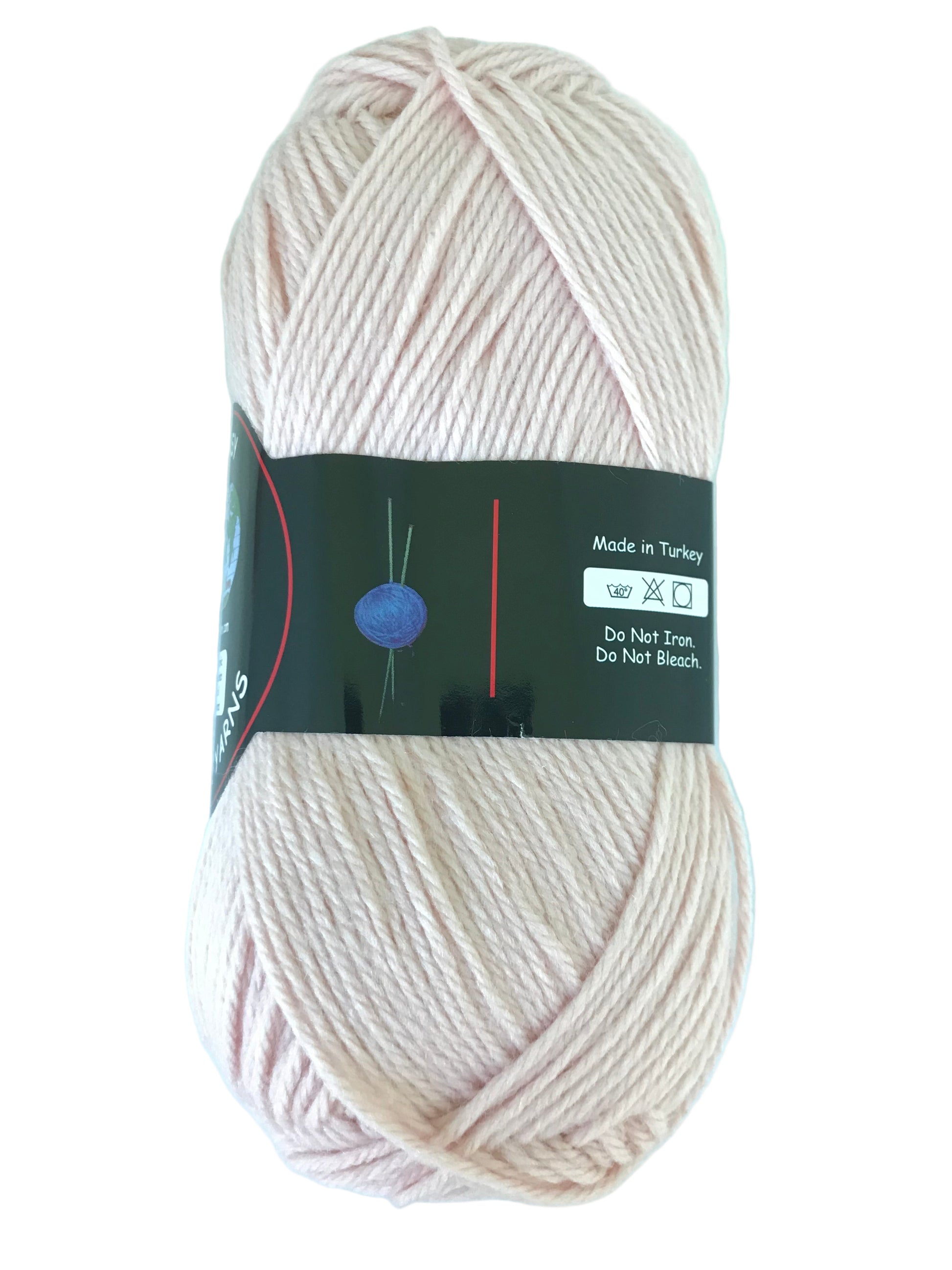 Ball of yarn with a label on a light blue background