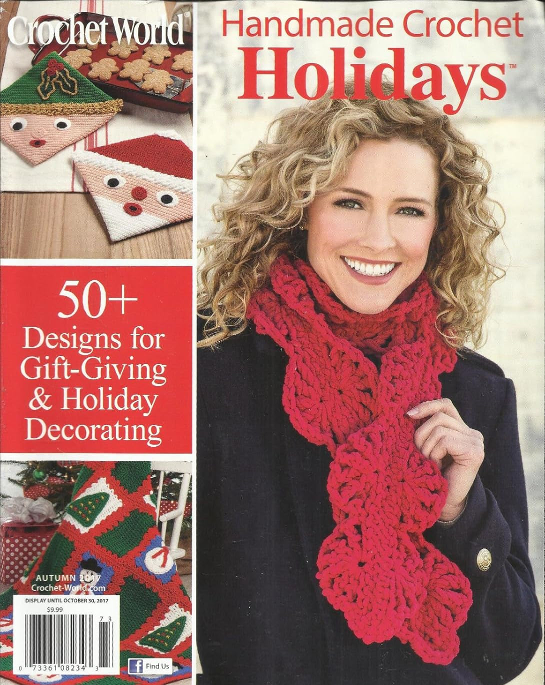 Magazine cover featuring a woman wearing a red crochet scarf with holiday-themed content.