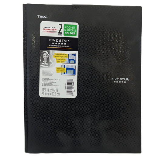 Black Five Star folder with a label on a white background