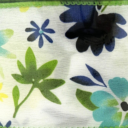 Blue Green Floral - 2.5” x 50 yds - Wire Edged Premium Ribbon