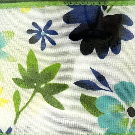 Blue Green Floral - 2.5” x 50 yds - Wire Edged Premium Ribbon