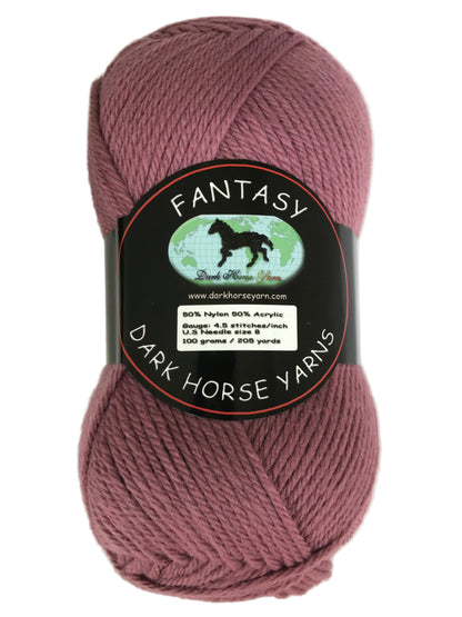 Ball of yarn with 'Fantasy' label from Dark Horse Yarns on a light background