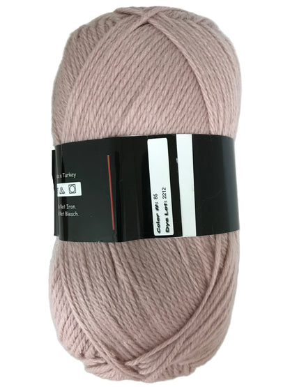 Ball of pink yarn with a label on a white background